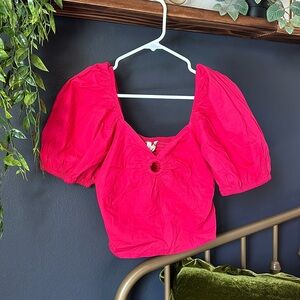 Sim & Sam Puffy Sleeve Crop Top Barbie Pink NWT